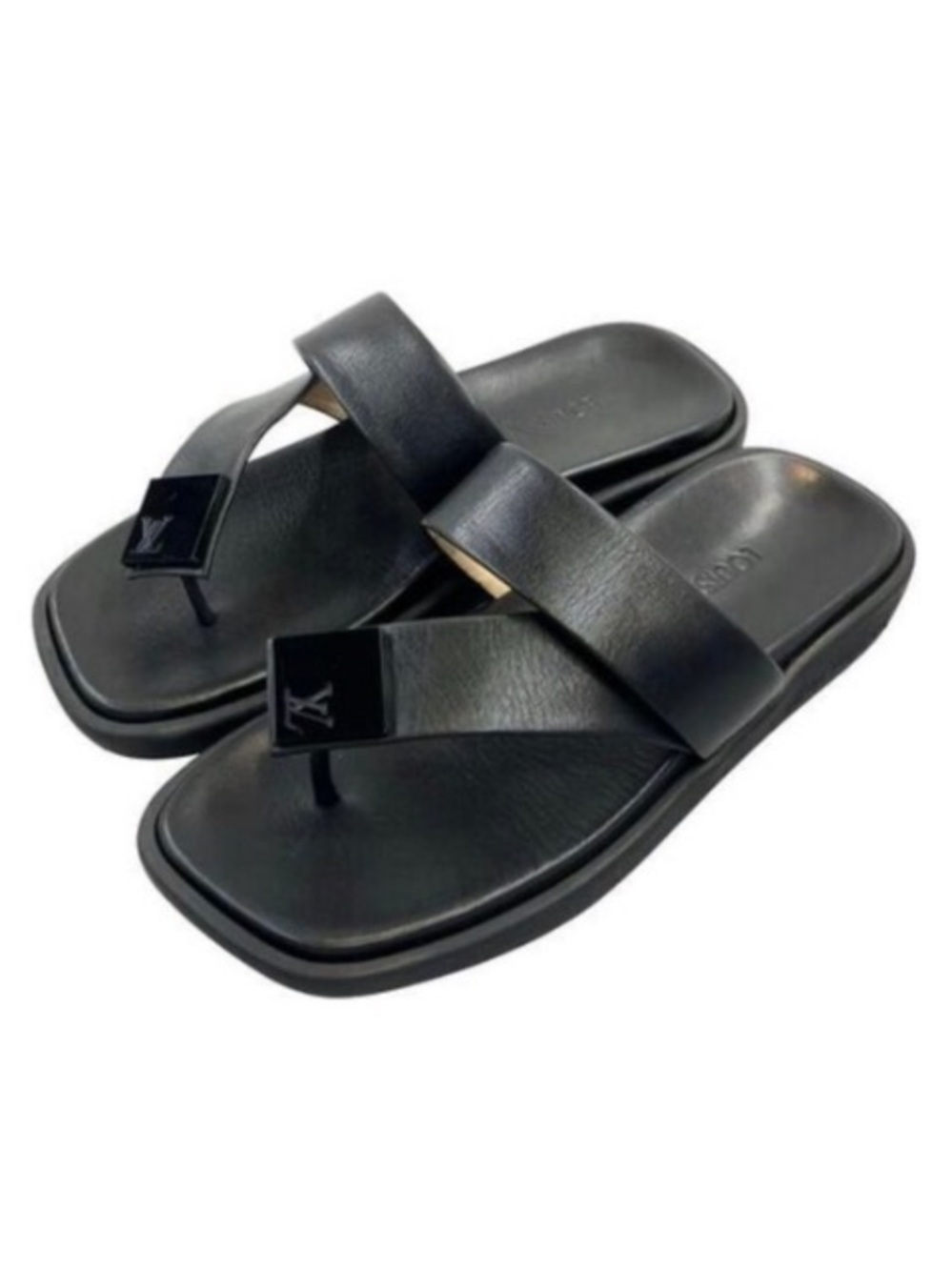 Louis Vuitton Black Leather Toe Post Sandals | 40